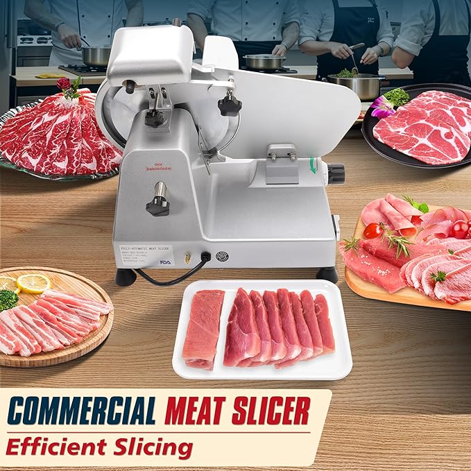 10 inch Commercial Meat Slicer, Electric Food Slicer, 240W Deli Slicer, Premium Chromium-plated Steel Blades, 0-12mm Adjustable Thickness Food Slicer For Commercial and Home use
