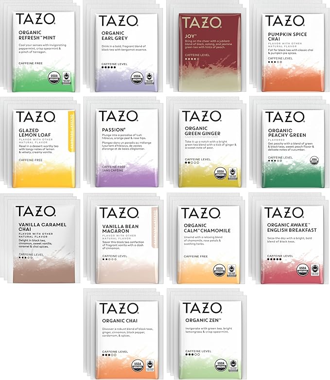 TAZO Tea Bags Sampler Assortment Variety Pack Gift Box (42 Count) 14 Different Flavors Gifts for Her Him Women Men Tea Lovers Couples Family Friends Coworker