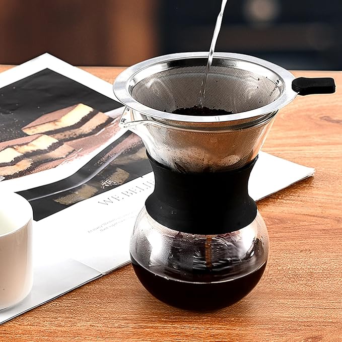 Pour Over Coffee Dripper-Stainless Steel Coffee Filter,Reusable Drip Cone Coffee Filter Portable Pour for 1-4 Cup (Without base, M)