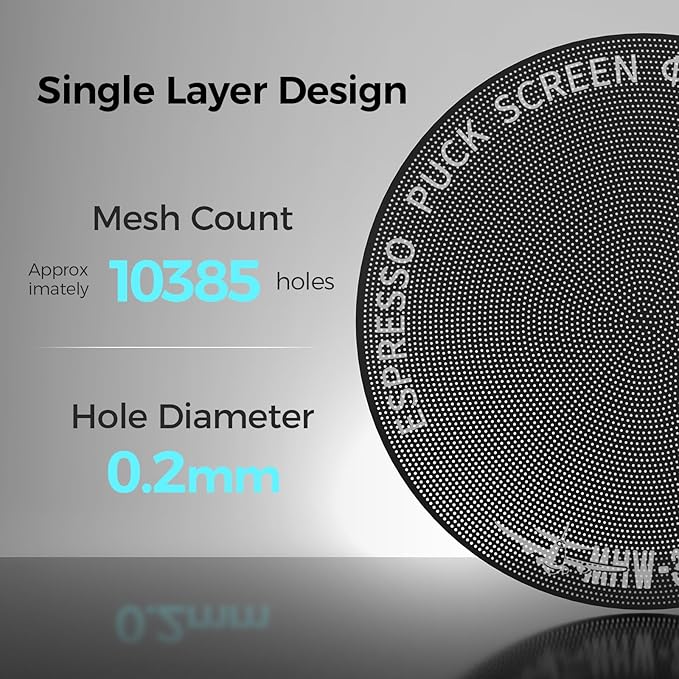MHW-3BOMBER 58mm Espresso Puck Screen - 0.2mm Ultra Thin Espresso Puck - Metal Reusable Coffee Filter for Portafilter Basket 58mm - Puck Screen with Stand FG7053B-OS