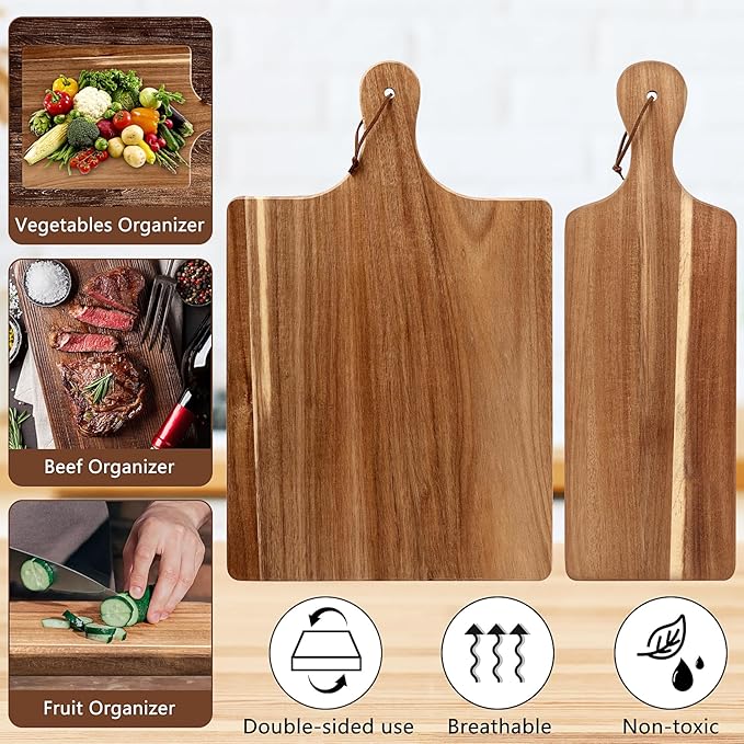 12 Pack Acacia Wood Cutting Board,Bulk Charcuterie Boards Chopping Board with Handle 15.7 x 9.8 Inch & 15.7 x 5.1 Inch, Wooden Boards for Serving Food Cheese Pizza Bread Fruit Meat