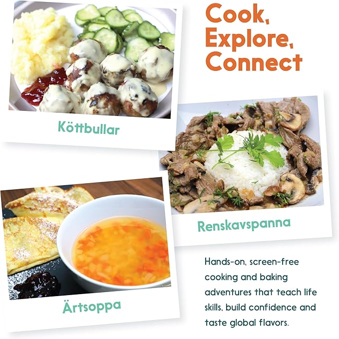 eat2explore Cooking Kits for Kids – Interactive & Educational Kids Cooking Sets Real for Ages 5 and Up,3 Recipe Cards & Global Ingredients – Fun Gift for Young Chefs (Sweden Edition)