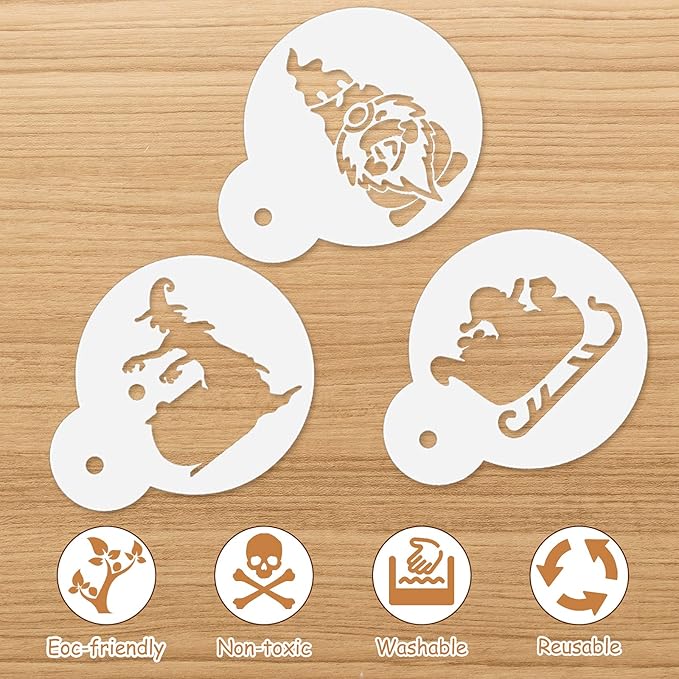 Marspark 30 Pieces Holiday Cookie Coffee Stencils Latte Art Halloween Thanksgiving Christmas Cookie Baking Stencils Templates Decoration for Cake Bread Decor, Reusable Sourdough Painting Mold Tools