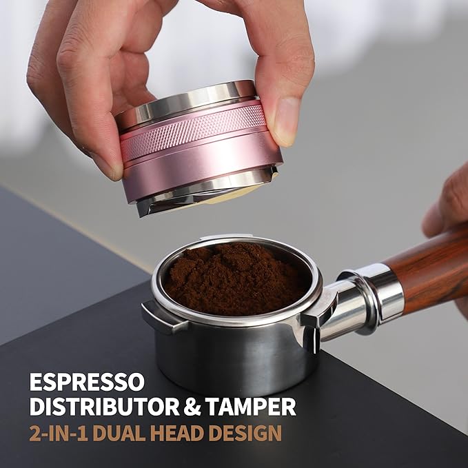 54mm Coffee Distributor and Tamper,Dual Head Coffee Leveler Fits for Breville 54mm Portafilter,Professional Espresso Hand Tamper.(Light pink)
