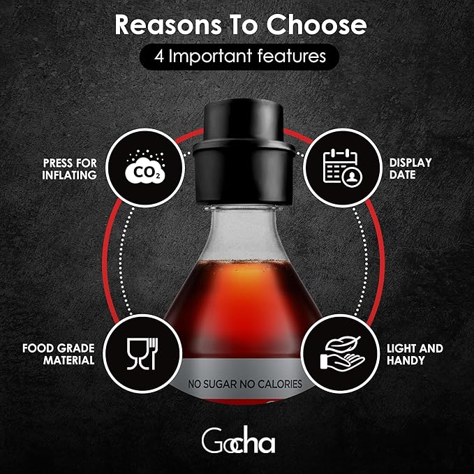 GOCHA | 2 PCS Vacuum Soda Bottle Stopper | Silicone Fizz Keeper | Carbonation Preserver for Soft Drinks & Beverages | Universal Leak-Proof Bottle Cap | (Black)