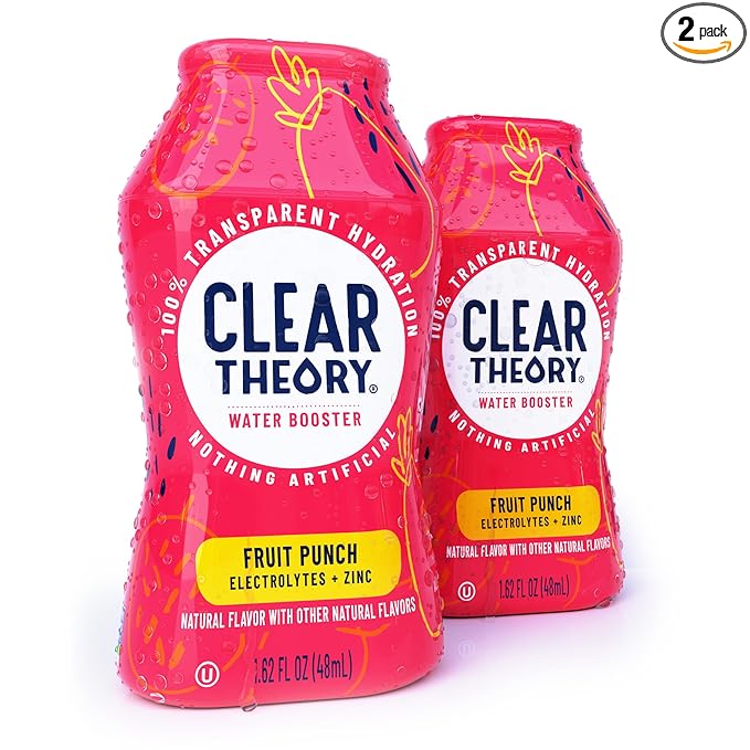Clear Theory Water Flavoring Drops with Electrolytes – Electrolyte Drink Mix, [Fruit Punch] Water Enhancer for Kids & Adults, Sugar-Free, Vegan, Gluten-Free, 2-Pack (1.62 fl oz Bottles)