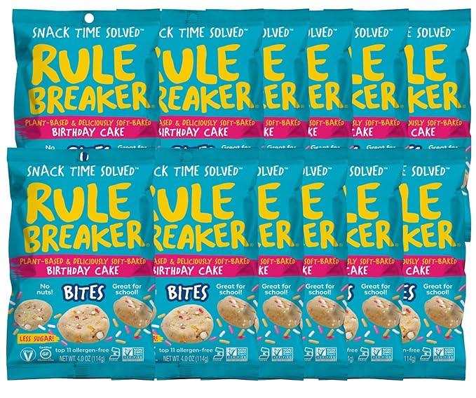 Rule Breaker Vegan & Gluten-Free Cookies | Birthday Cake Bites | Plant-Based, Dairy, Nut, Soy, Allergen Free, Kosher | Soft-Baked School Snacks for Kids and Adults (Pack of 12)