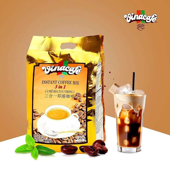 Vinacafe Premium 200 Sticks 3 in 1 Instant Coffee Mix, 100 Coffee Sticks Single Serves in 2 Packs