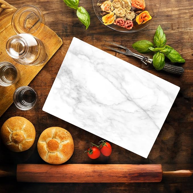 White Agate Marble Kitchen Glass Cutting Board Ocean Decorative Gift Marbled Granite Stone Rock Gift For Her Mom Wife (Marble)