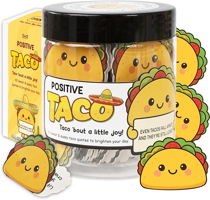 Positive Taco Jar - 60 Emotional Support Taco Affirmation Cards Xmas Stocking Stuffers Birthday Gift Christmas White Elephant Gifts for Women Men Teens Friends Coworkers Mom Sisters Teacher Gifts