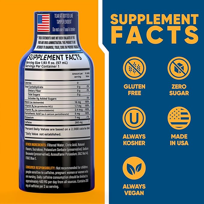 B12 Overload Extra Strength Energy Shot – Mixed Berry – 260mg Caffeine, 14000% B12, Electrolytes – Energy & Vitality Support – Zero Sugar No Calories – Vegan, Kosher, Gluten-Free – 1.93 fl oz, 24-Pack