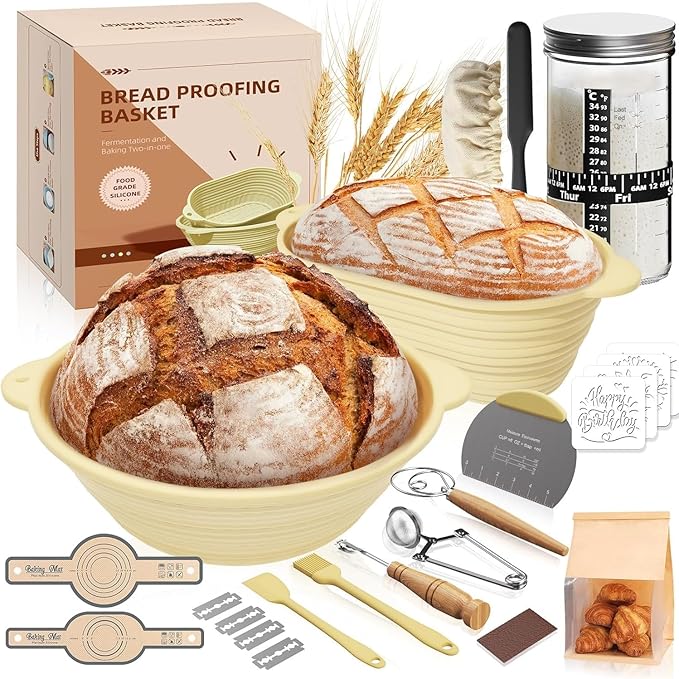 30 Pcs Sourdough Starter Kit,MQFORU Sourdough Bread Baking Supplies with 10" Round & 10" Oval baskets,Silicone Sourdough Bread Kit,Sour Dough Starter Kits for Bakers Wife Mom Women