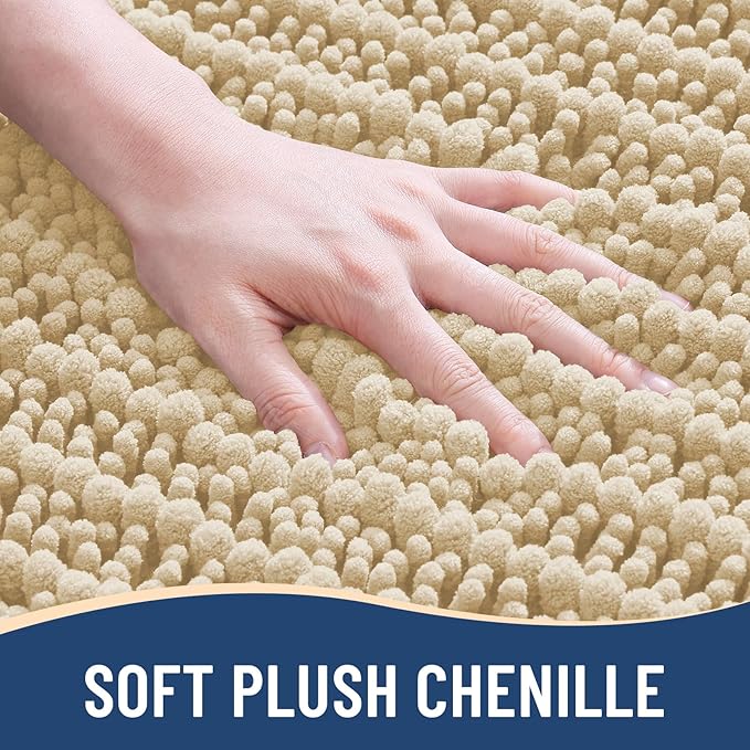 Arotive Luxury Chenille Bathroom Rug Mat, Extra Soft Thick Absorbent Shaggy Bath Rugs, Non-Slip Machine Wash Dry, Plush Bath Mats for Bathroom, Shower and Tub, 24x16, Cream Beige