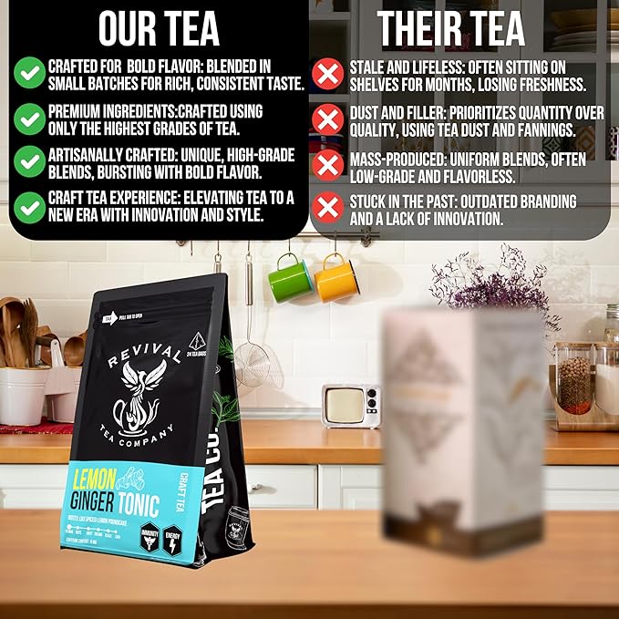 Revival Tea Company Lemon Ginger Tonic - Caffeine Free Tea Blend with Lemongrass and - Loose Leaf 5 Ounces