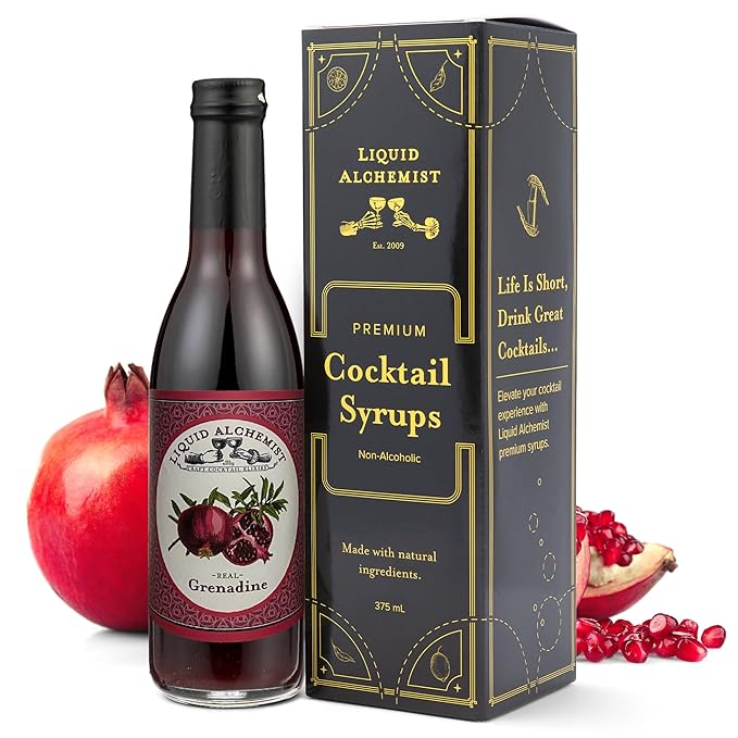 Liquid Alchemist Grenadine Syrup for Cocktails - Real Ingredients Make our Pomegranate Syrup the Perfect Shirley Temple Mix - Our Small Batch Grenadine is Non-GMO, Gluten Free & Vegan (12 oz)