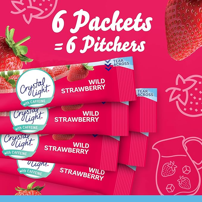 Crystal Light Sugar-Free Energy Wild Strawberry Low Calories Powdered Drink Mix 6 Count Pitcher Packets