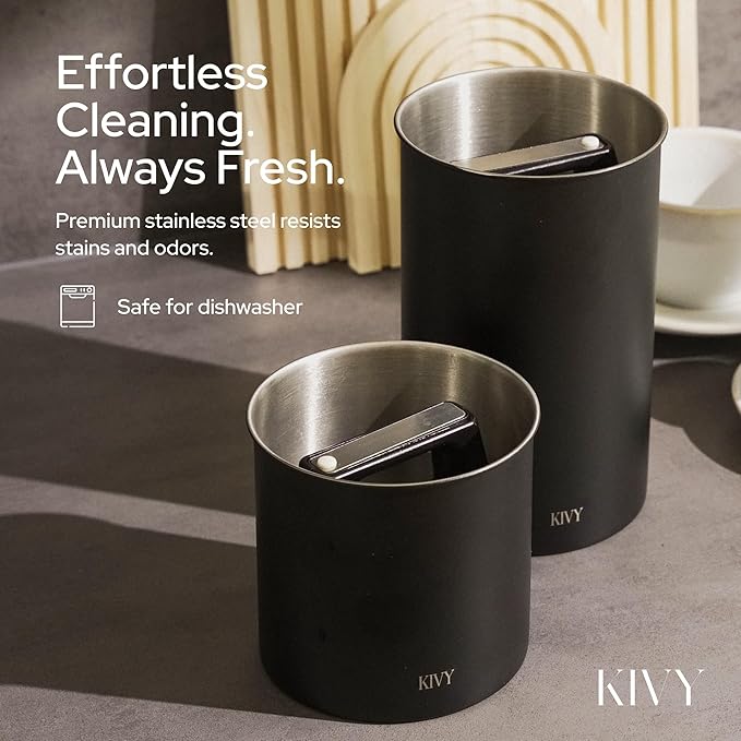 KIVY Vacuum Coffee Canister - Push Lid Preserves Coffee Aroma & Oil - Stainless Steel Airtight Coffee Canister - Removes Excess Air