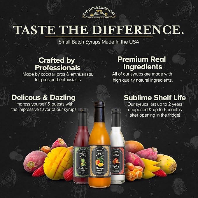 Liquid Alchemist Margarita Mix Trio Pack – Prickly Pear, Mango & Spicy Syrup | Our Small Batch Margarita Mixers Use Real Ingredients Perfect for any Cocktail Syrup Enthusiast (3 Pack, 12.7 oz Bottles)