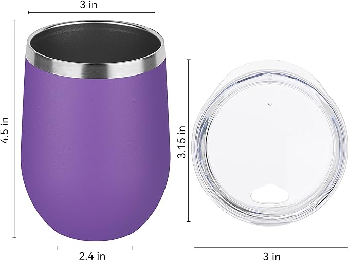 DOMICARE Stainless Steel Wine Tumbler Bulk with Lid, Personalized Insulated Tumblers Set, 12oz Travel Coffee Cups Pack of 8, Purple