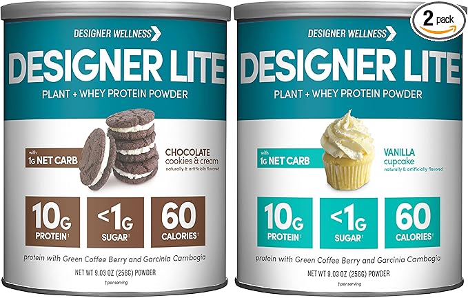 Designer Wellness, Designer Lite, Low Calorie Natural Protein, Prebiotic Fiber, Key Vitamins & Minerals, Vanilla Cupcake and Chocolate Cookies & Cream Bundle