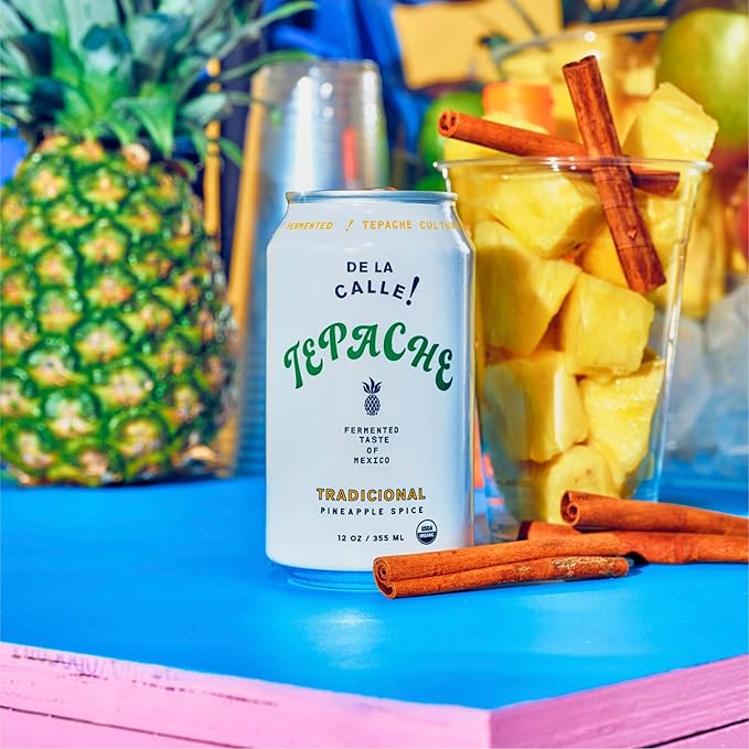 De La Calle Tepache - Pineapple Spice - Modern Mexican Soda - Craft Fermented Pineapple Sparkling Beverage - Certified Organic, Antioxidant Rich, Non-Alcoholic, Healthy Soda, Low Sugar, Low Calorie, Non-GMO