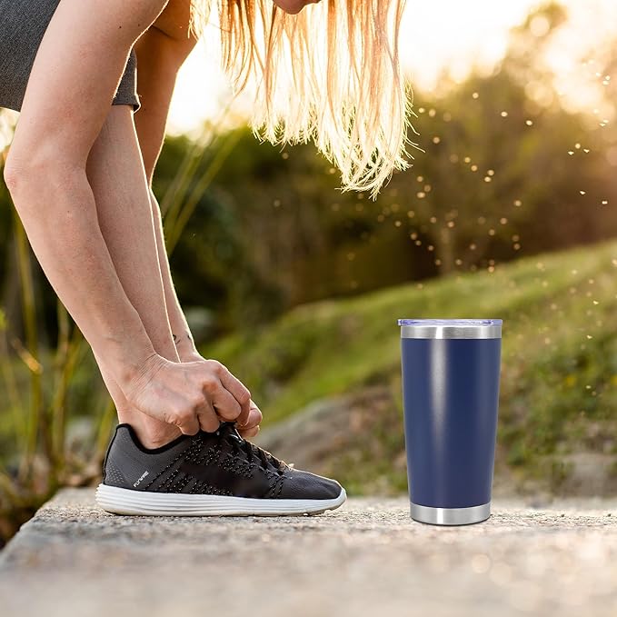 20 oz Tumbler Coffee Tavel Tumblers Bulk with Lid Stainless Steel Double Wall Vacuum Insulated Mug Powder Coated Cups fit Car Cupholder for Hot and Cold - Navy, 12Pack