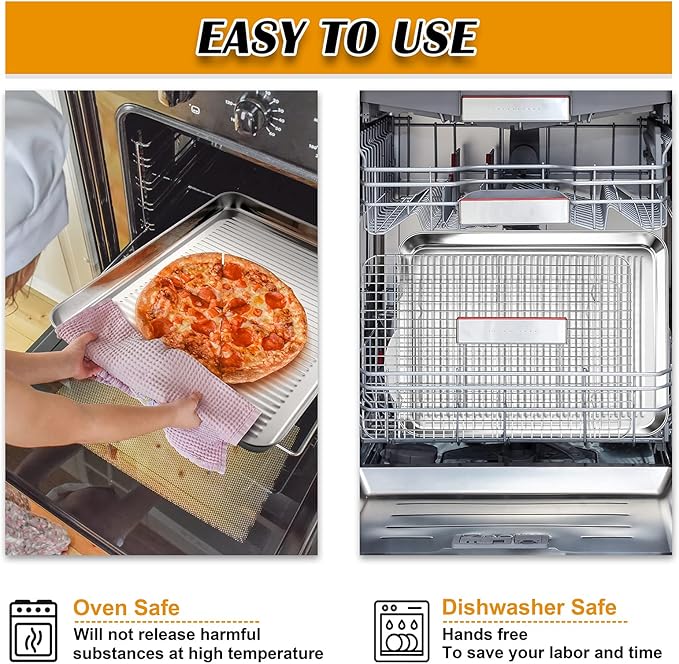 P&P CHEF Baking Oven Pan with Wire Rack, Stainless Steel Baking Oven Sheet Tray, Bacon Pan and Cooling Rack for Cooking Roasting Cookie, Dishwasher Safe & Easy Clean, 16 x 12 x 1 Inch