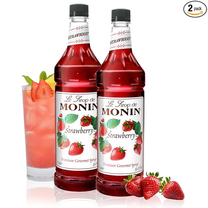 Monin - Strawberry Syrup, Mild and Sweet, Great for Cocktails and Teas, Gluten-Free, Non-GMO (1 Liter, 2-Pack)