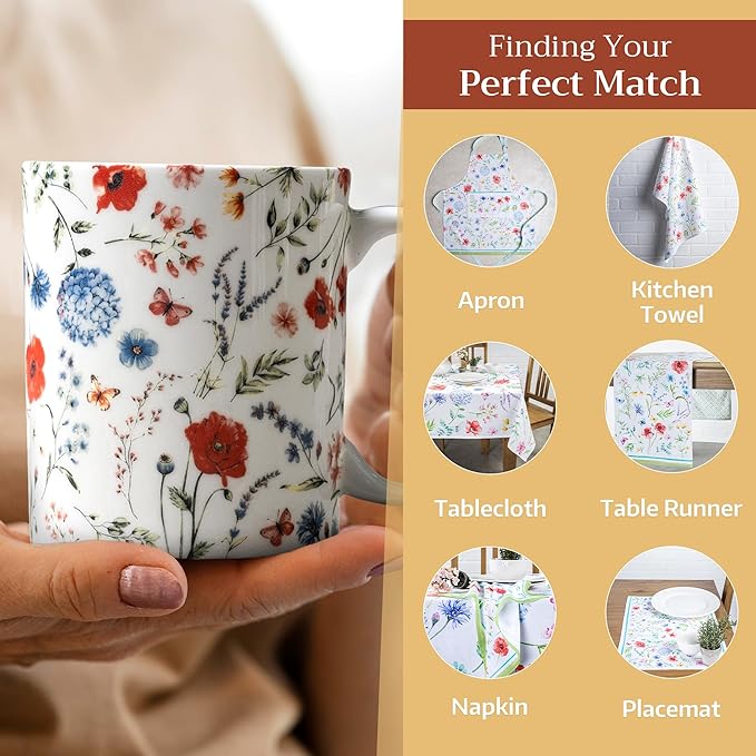 Maison d' Hermine Coffee Mug with Handles Fine Bone China Mugs Pack of One Tea Cups for Hot Beverages Cappuccino Latte Home Restaurant Office Perfect for Gift (Just Floral - Blues 'N Redz, 15 Ounce)