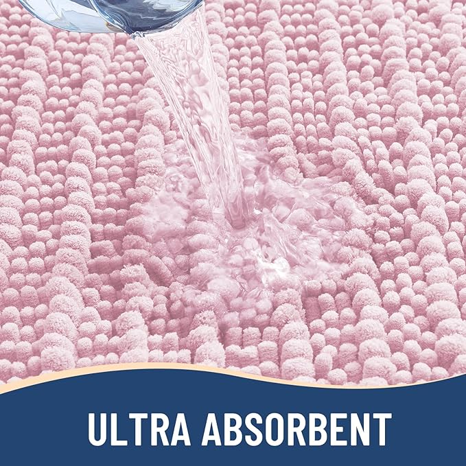Arotive Luxury Chenille Bathroom Rug Mat, Extra Soft Thick Absorbent Shaggy Bath Rugs, Non-Slip Machine Wash Dry, Plush Bath Mats for Bathroom, Shower and Tub, 40x32, Pink