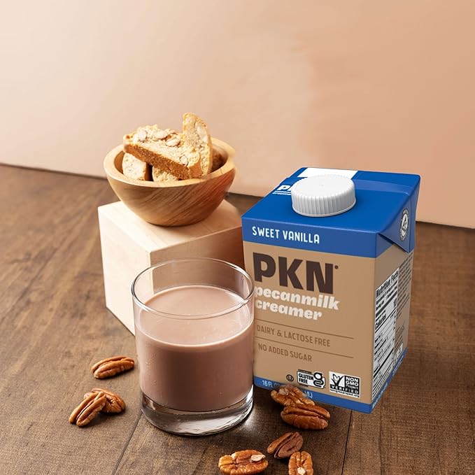 PKN Sweet Vanilla Pecan Milk Creamer, Plant-Based, Vegan, Dairy-Free, No Gums or Oils, Keto-Friendly, Barista-Approved, Shelf-Stable, 16oz Six-Pack