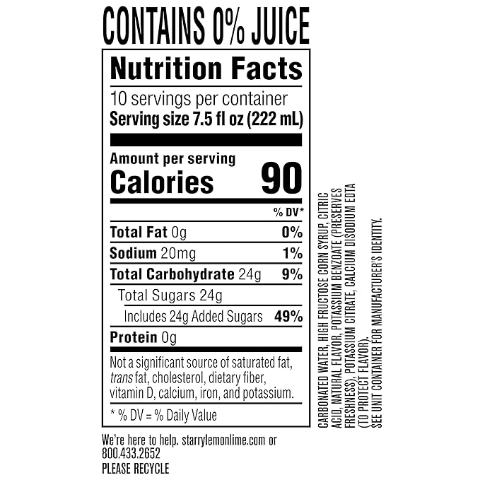 Starry Lemon Lime Soda, Caffeine Free, Mini Cans, 7.5 Fl oz (Pack of 10)