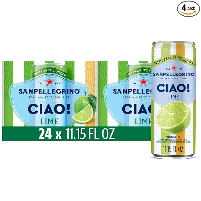 Sanpellegrino CIAO Lime Sparkling Water, Low-Calorie Italian Sparkling Water with Real Fruit Juices, 0g Added Sugar, 24-Pack