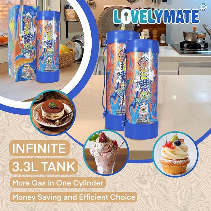 Whipped Cream Charger Tank 3.3L 2000G Whip Cream Charger Cylinder Food Grade Flavored (Tips Included) (1, Rainbow candy)