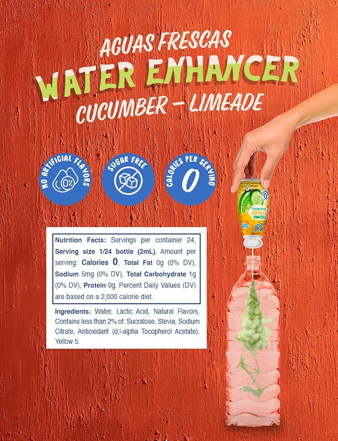 Klass Aguas Frescas | Liquid Water Enhancer | Sugar Free Naturally Flavored Cucumber-Limeade | Keto Friendly |1.62 Oz Pack of 4 (Makes 24 servings each) 0 Calories Per Serving