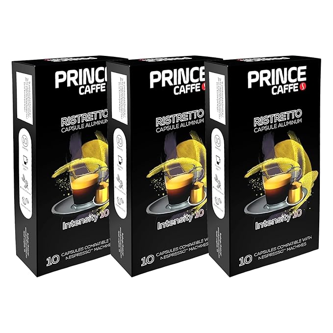 Prince Caffe Espresso Pods – Ristretto Intensity 10, Dark Roast, The Espresso Coffee Pods Are Compatible with Nespresso Original Line Machines, 30 Count (3 x 10 Capsules) Premium Quality Coffee Capsules.