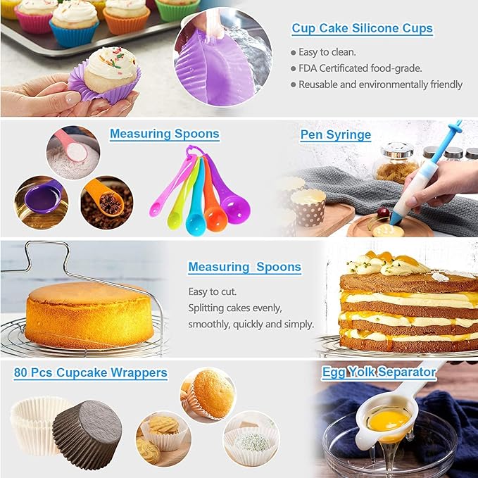 Cake Decorating Kit, 678pcs Cake Decorating Supplies Kit with Cake &Cupcake Carrier,Cake Stand Turntable,Piping Bags and Russian & Rose Icing Piping Tips set,Springform Pans,Cake Baking Supplies Kit