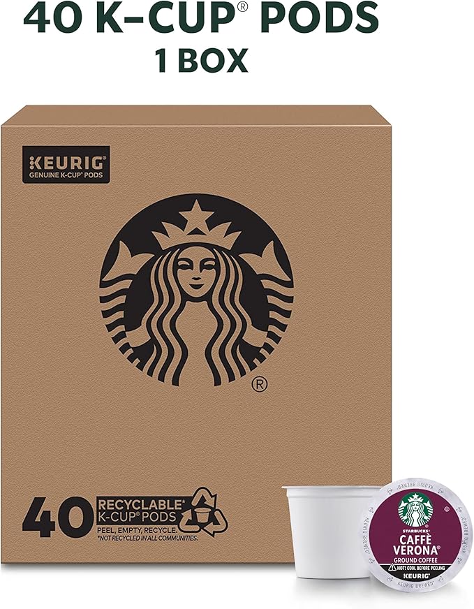 Starbucks K-Cup Coffee Pods, Dark Roast, Caffè Verona for Keurig Brewers, 100% Arabica, 1 Box (40 Pods)