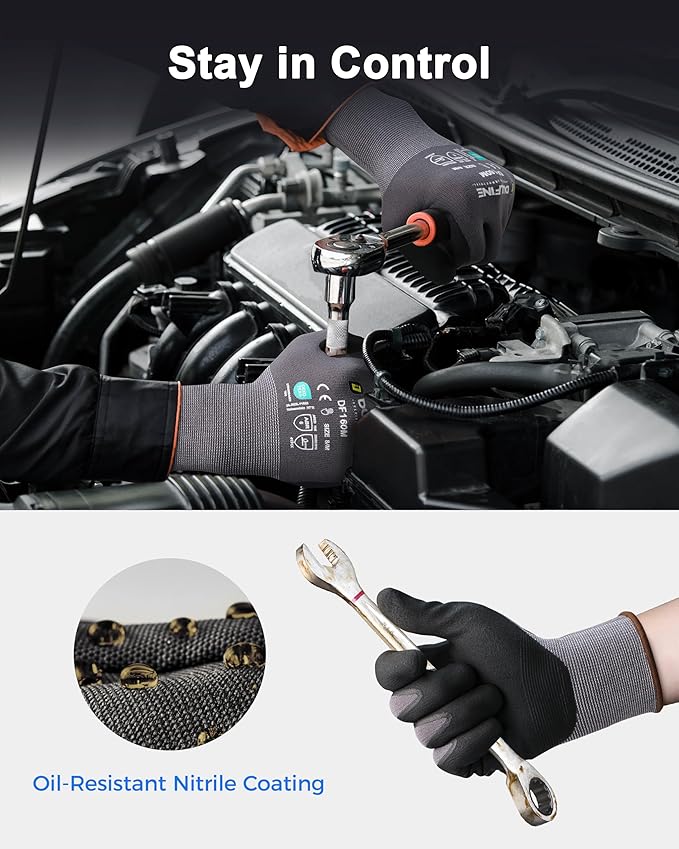 Safety Work Gloves MicroFoam Nitrile Coated-3 Pairs Pack,Seamless Knit Nylon Glove with Black Micro-Foam Nitrile Grip,Ideal for General Purpose,Automotive,Home Improvement,Painting(Extra Large)