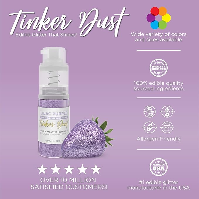Bakell - Lilac Purple Tinker Dust (4g, 1x Mini Spray Pump) Edible Glitter for Food, Desserts, and Beverages!
