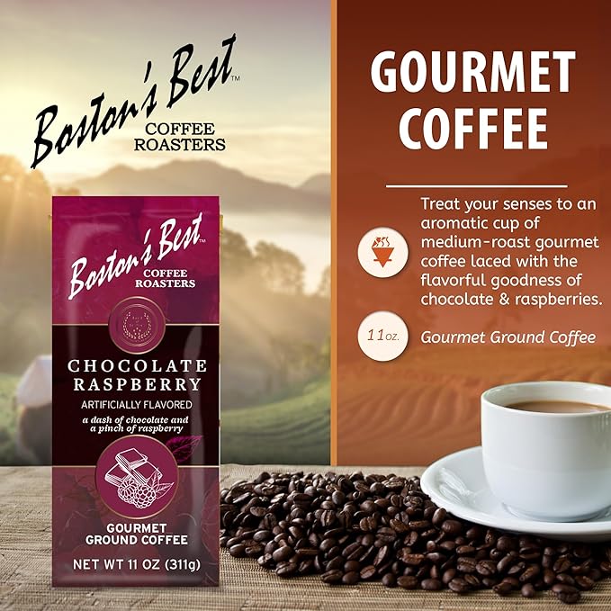 Boston’s Best Coffee – Chocolate Raspberry Flavored Gourmet Ground Coffee – Medium Roast – 11 oz