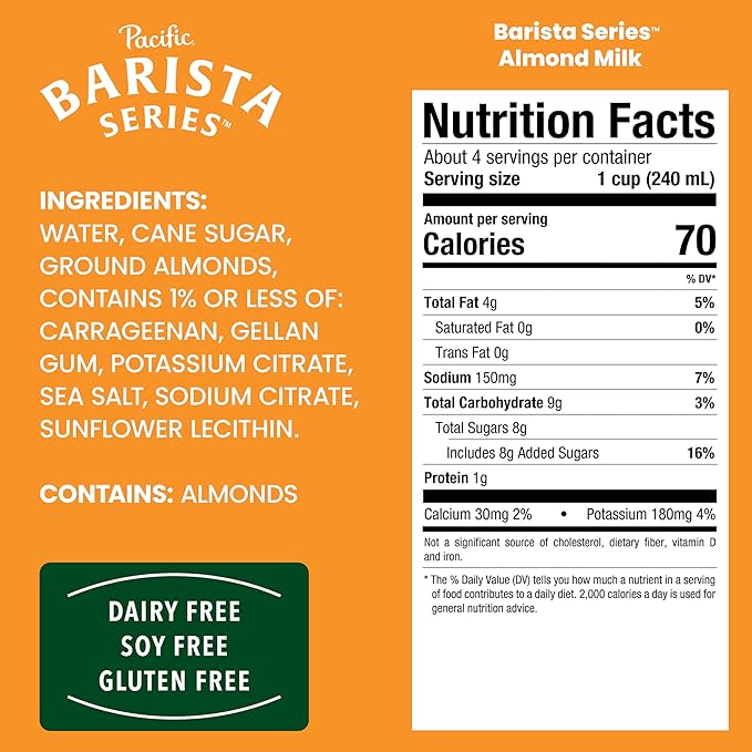 Pacific Foods Barista Series Original Almond Milk, Plant Based Milk, 32 oz Carton (Pack of 6)