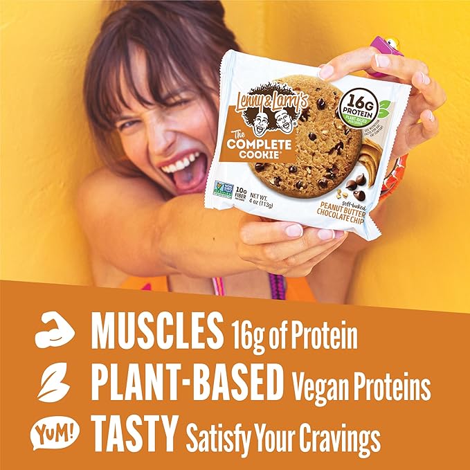 Lenny & Larry's The Complete Cookie, Peanut Butter Chocolate Chip, Soft Baked, 16g Plant Protein, Vegan, Non-GMO, 4 Ounce Cookie (Pack of 12)