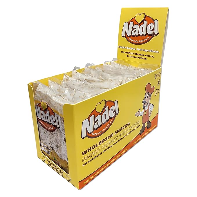 Nadel - Naturally Delicious Banana Nut bread, 24 Pack, Fresh Bananas, Crunchy Walnuts, Lunch snack breakfast bars Natural fresh brand, Cake Slices