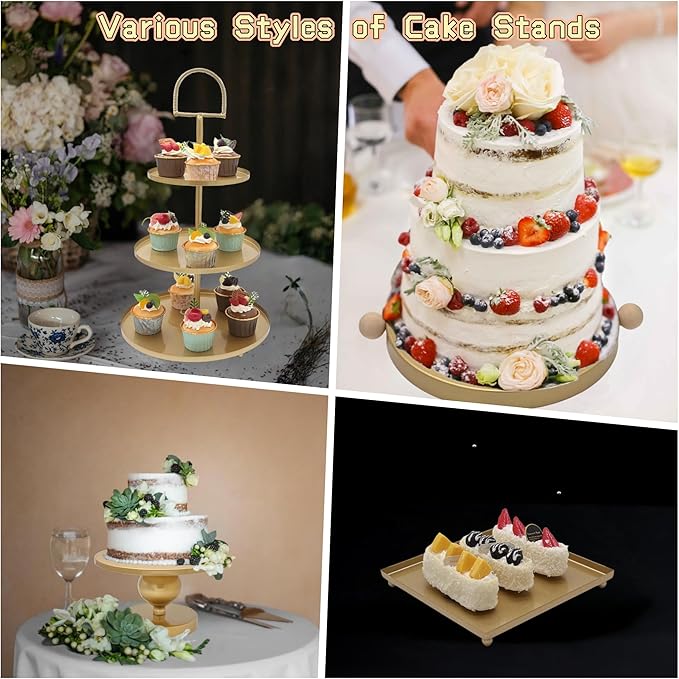 Set of 7 Gold Cake Stands Metal Dessert Display Holder Round 3 Tier Cupcake Stand Serving Tray Platter Cake Pedestal Stand for Party Weddings Birthday Baby Showers Anniversary