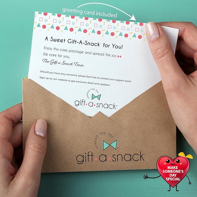 Gift A Snack - Thanksgiving, Holiday, Christmas Stocking Stuffer Snack Box Variety Pack Care Package + Greeting Card (50 Count) Birthday Sweet Treats Gift Basket, Candies Chips Crackers Bars