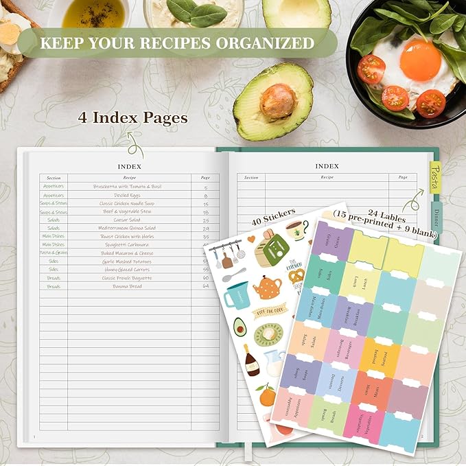 Lanpn B5 Blank Recipe Book Cookbook to Write in Your Own Recipes, Leather Cover Waterproof Empty Cooking Journal for 70 Recipes, Recipe Notebook with Stickers to Organize Your Family Recipes