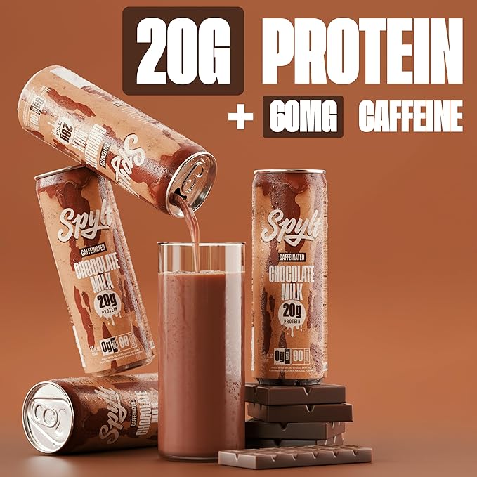 Spylt High Protein Chocolate Milk with 60mg Caffeine & 20g Protein - 90 Calories, Ready to Drink, Sugar Free, Lactose Free Milk, Perfect for Workout Recovery & Afternoon Pick Me Up - 12 Count