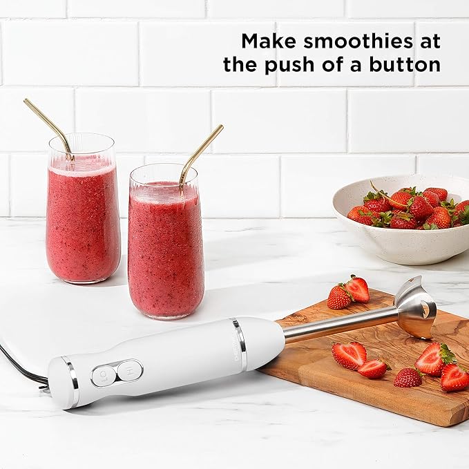 Chefman Immersion Stick Hand Blender with Stainless Steel Blades, Powerful Electric Ice Crushing 2-Speed Control Handheld Food Mixer, Purees, Smoothies, Shakes, Sauces & Soups, Ivory