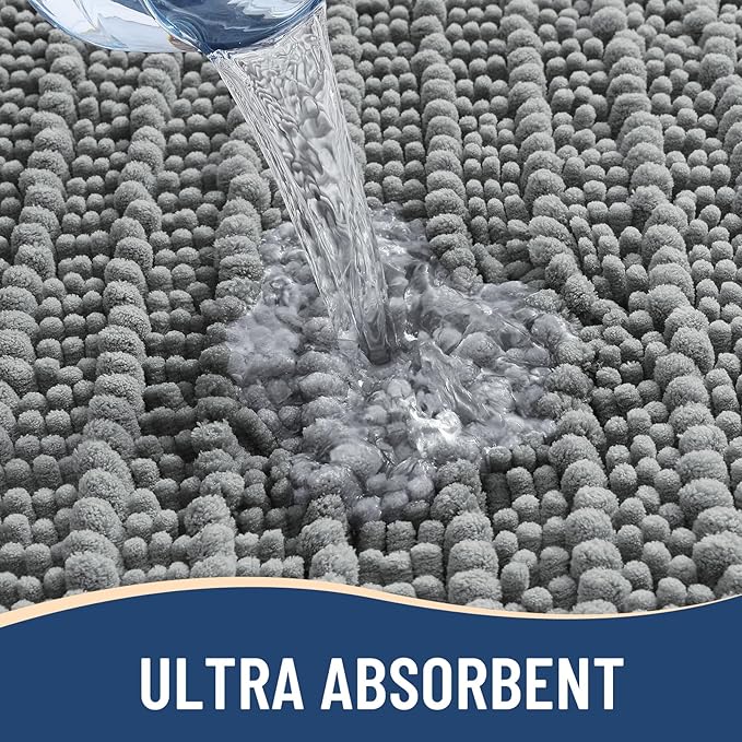 Arotive Luxury Chenille Bathroom Rug Mat, Extra Soft Thick Absorbent Shaggy Bath Rugs, Non-Slip Machine Wash Dry, Plush Bath Mats for Bathroom, Shower and Tub, 30x20, Grey